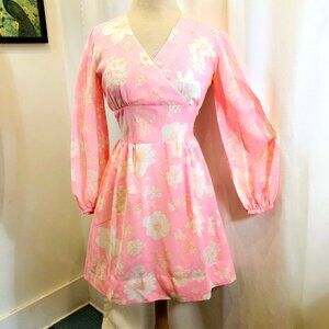 Vintage 1960s Floral Print Mini Dress Handmade Fashion